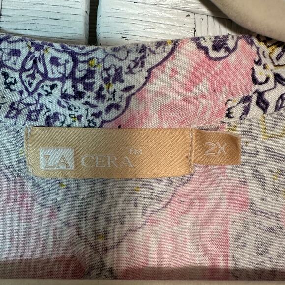 LA Cera tunic blouse pen tuck pleading pink purple feminine bohemian plus size - Picture 5 of 10